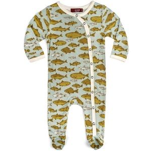 MilkBarn Baby Bamboo Footed Romper, Blue Fish